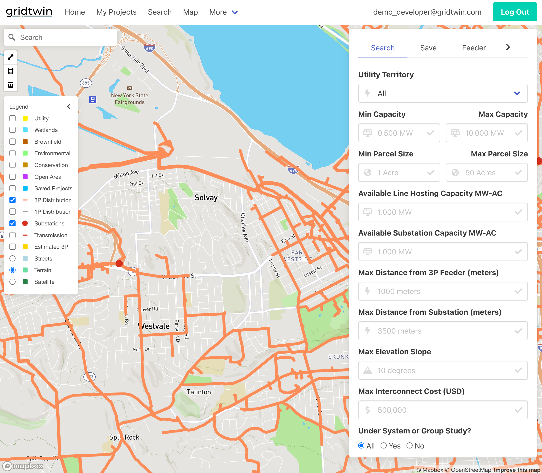 Utility planning map with hosting capacity layers