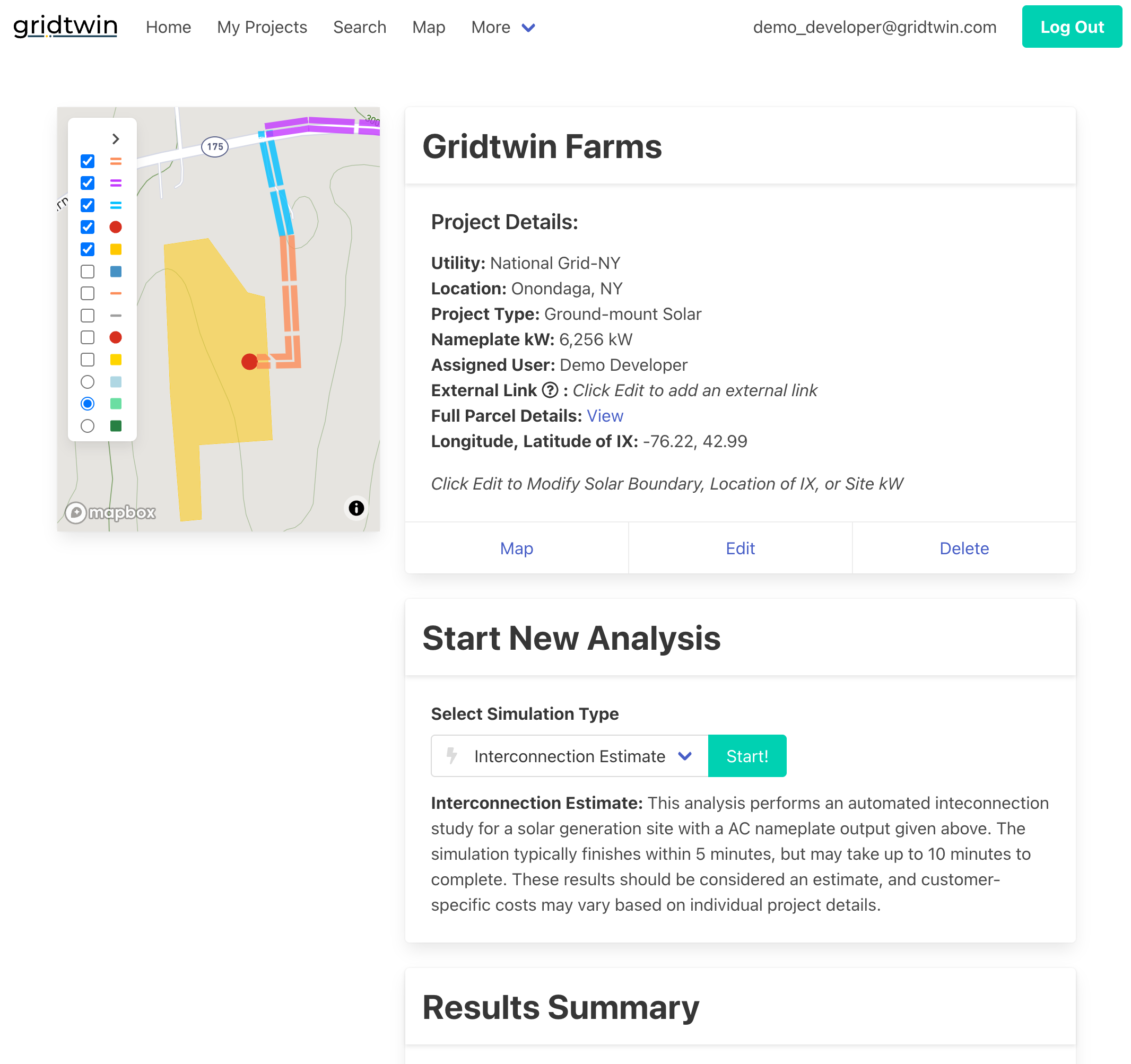 Interconnection estimate results and cost breakdown