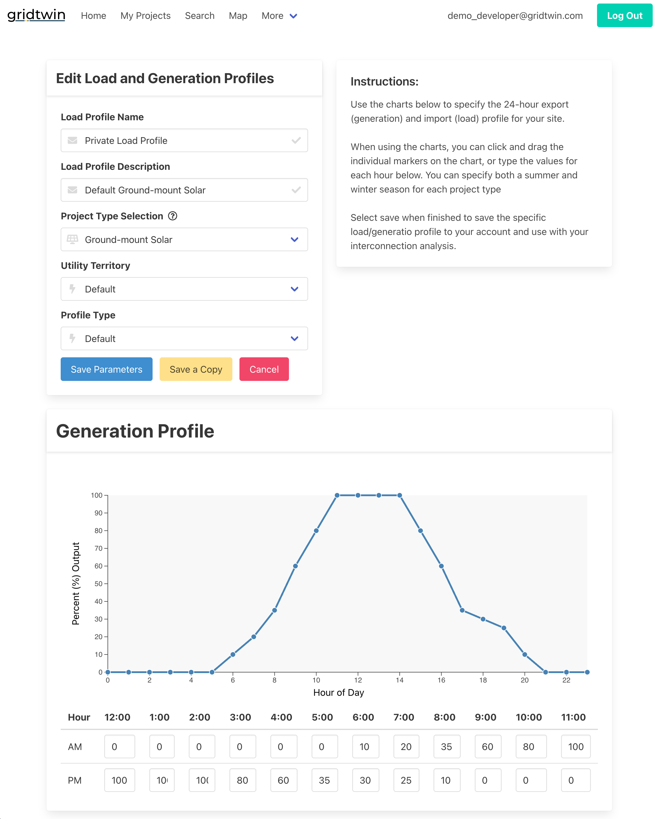 Load profiles screenshot