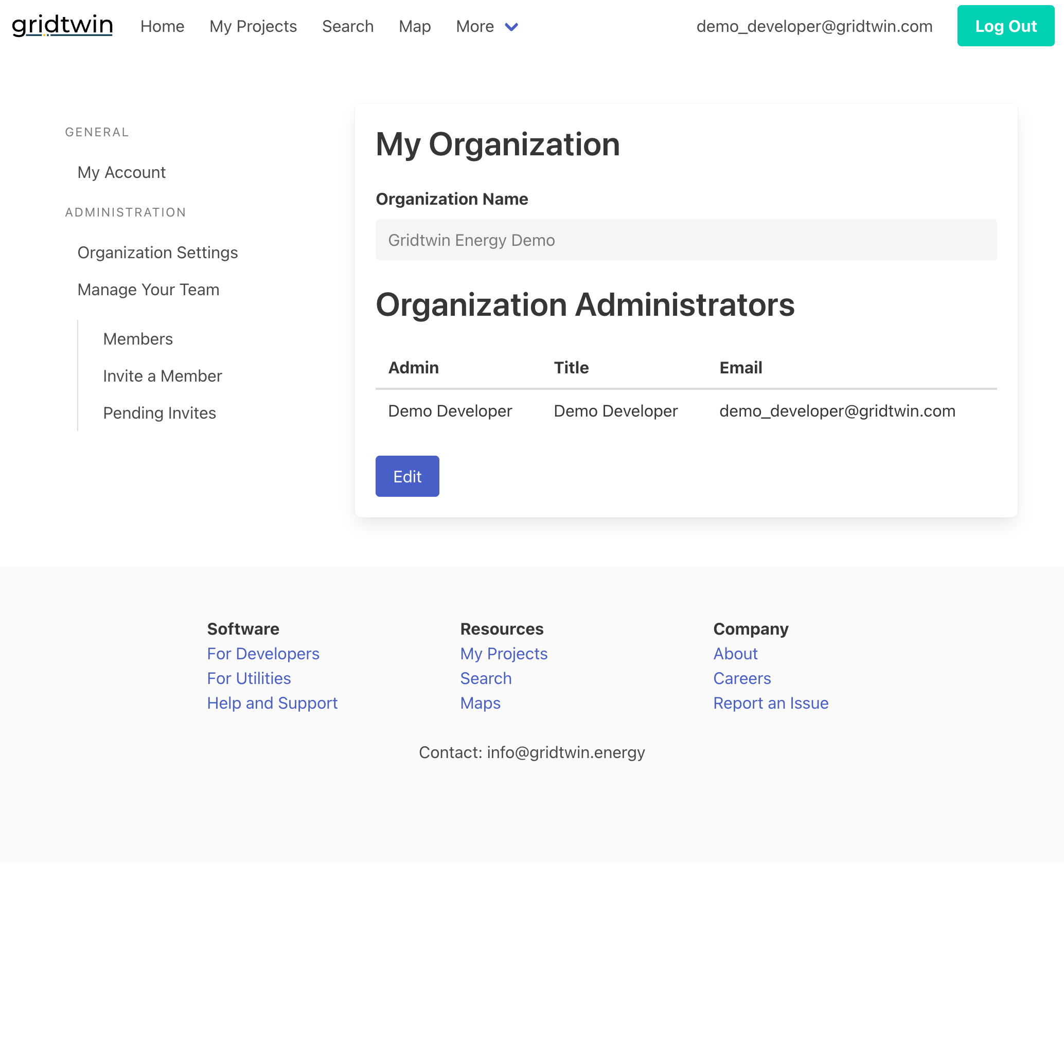 Organization and team management interface